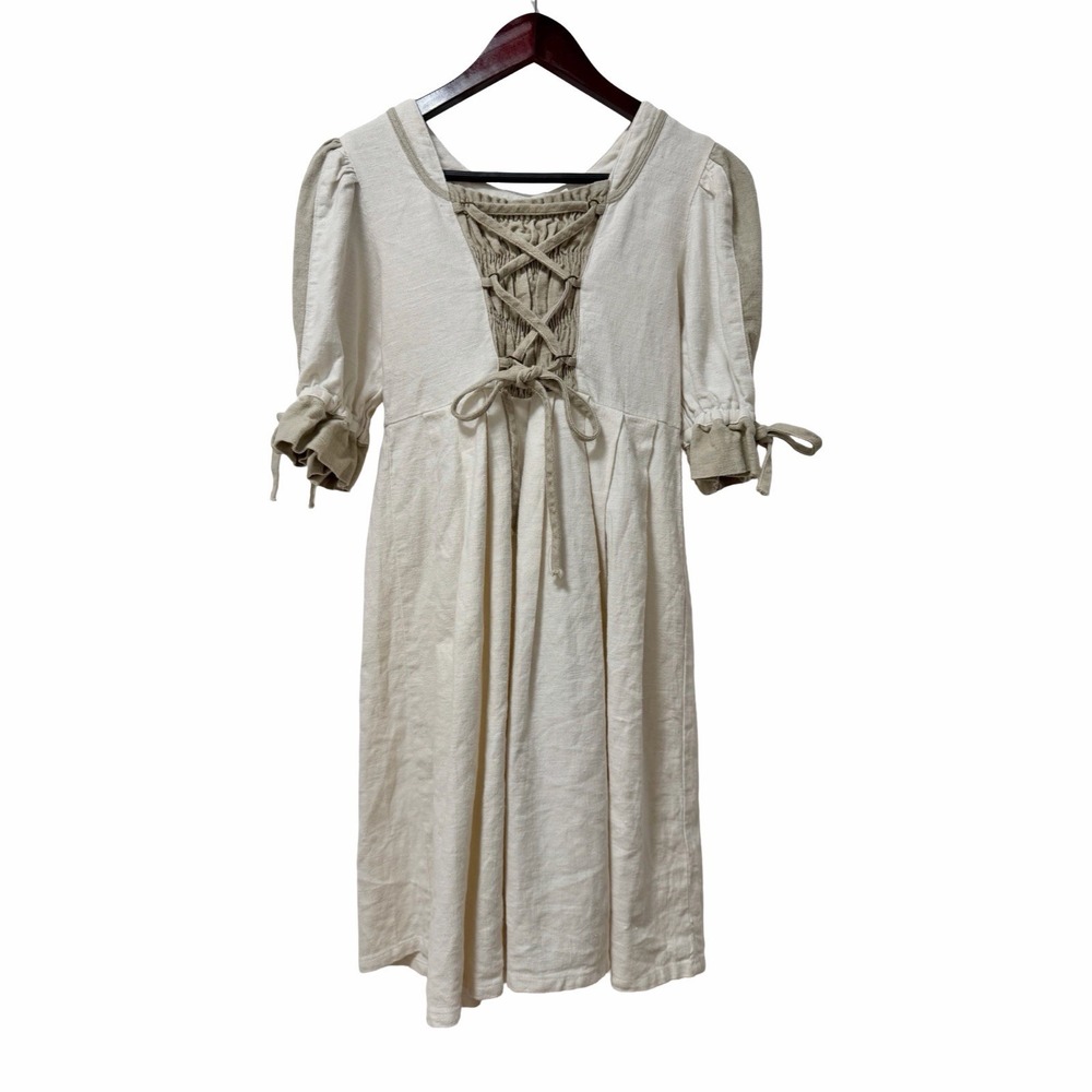 German Medieval Peasant Handmaid Bavarian Mini Dress Size 7/8 Renn Faire Linen